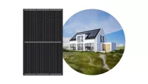 New black solar panel next to an image of the panel on a building