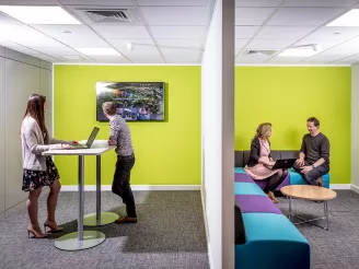 Informal meetings with screen and bright furniture