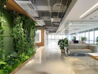 Faux Green Wall in Office Reception Area